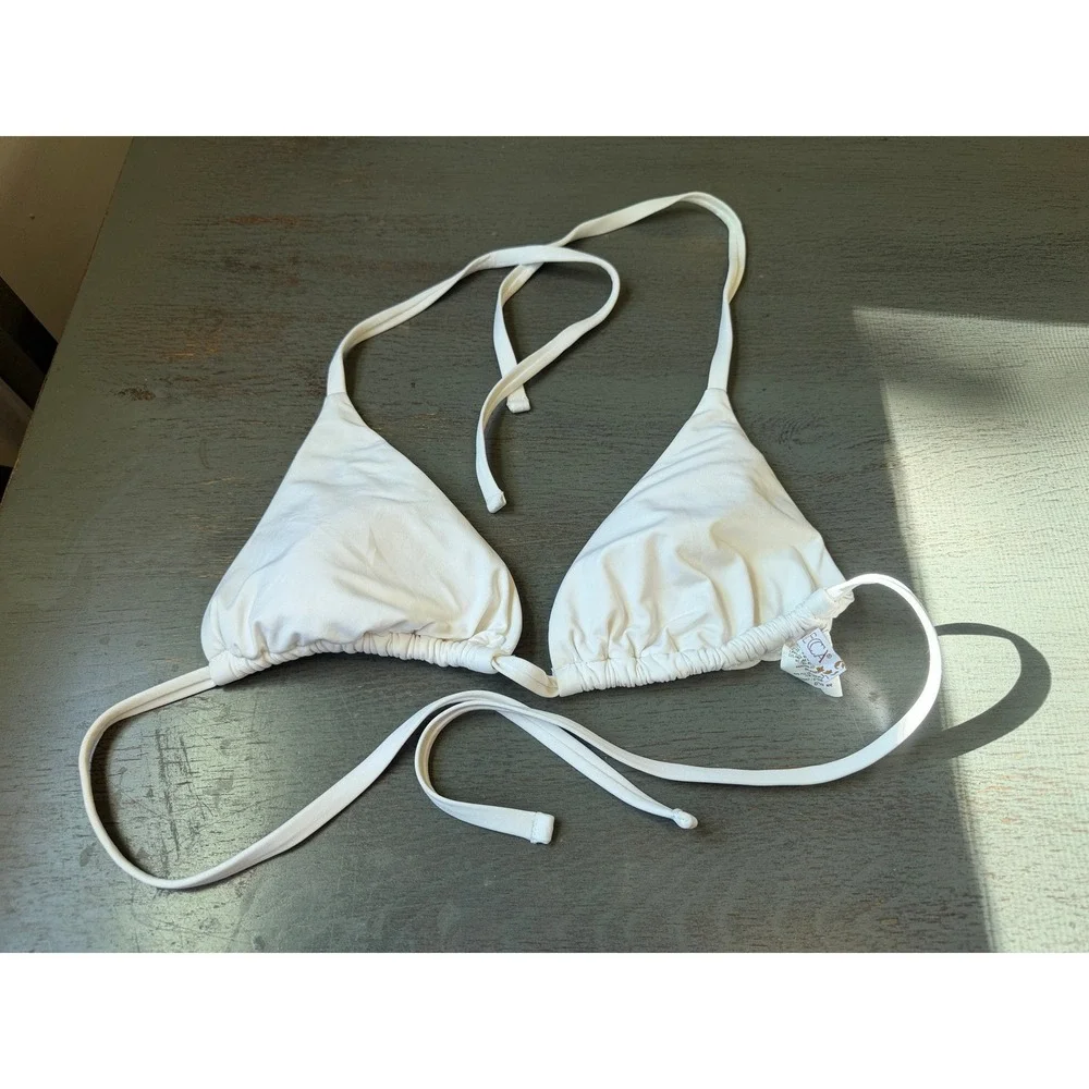 Becca by Rebecca Virtue White Triangle Bikini Top Halter Swim Top Size D
